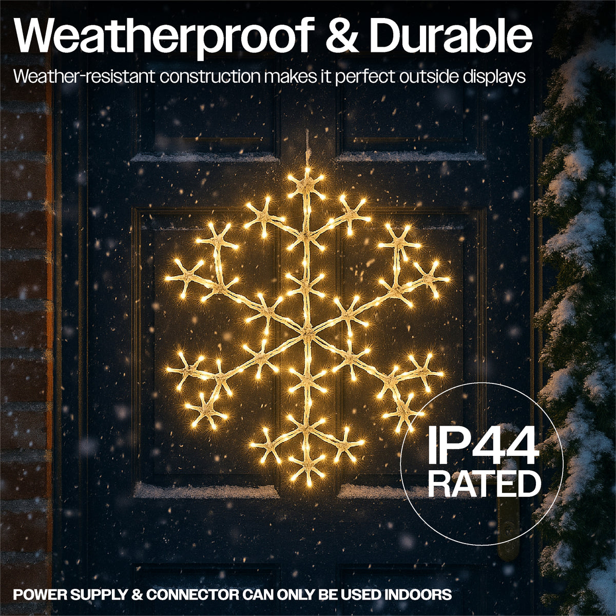 Xmas Haus 50cm 180warm White Led Metal Snow Flake 3m Lead Outdoor