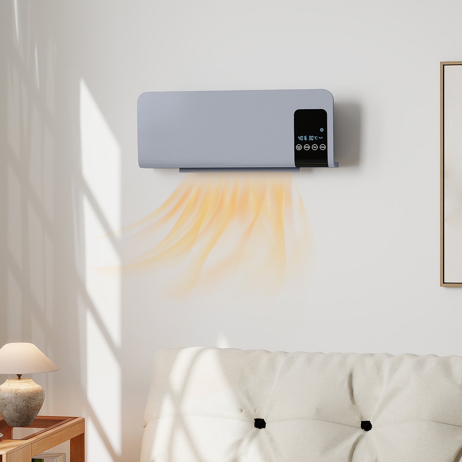 2000w Wall Mounted Ceramic Heater With Remote Control For Home, Grey