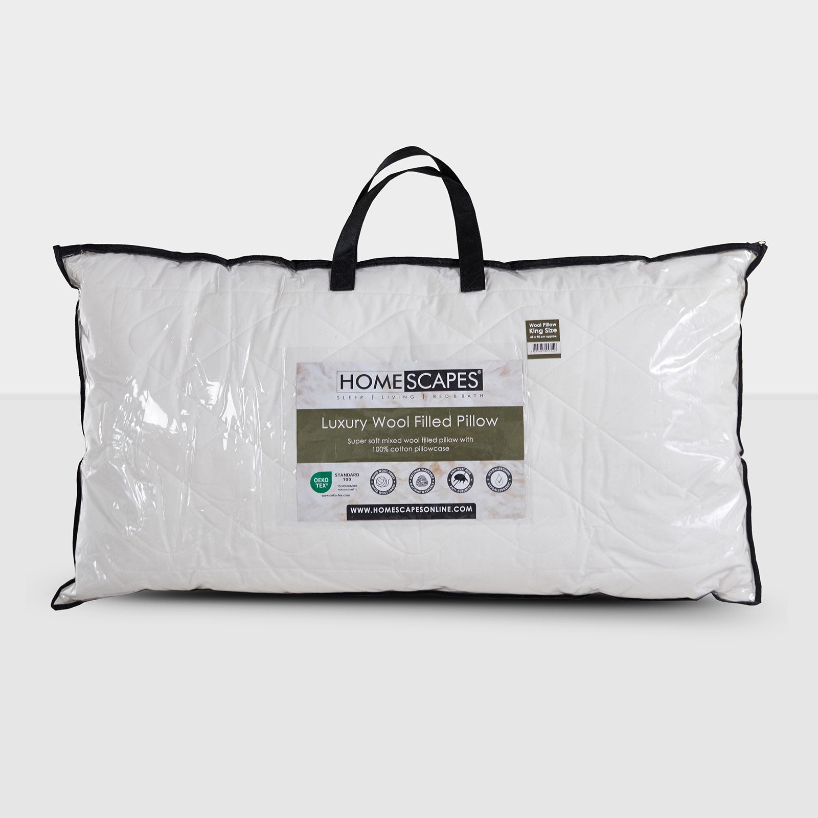 Premium Wool King Size Pillow With Quilted Case, 19 X 35"