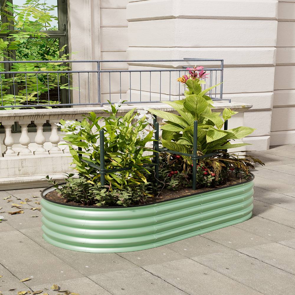 160/240/320cm W X 80cm D X 42cm H Green Raised Garden Bed With Safety Edging & Ground Stakes Oval Galvanized Steel Planter For Backyard Gardening | Small | Light Green