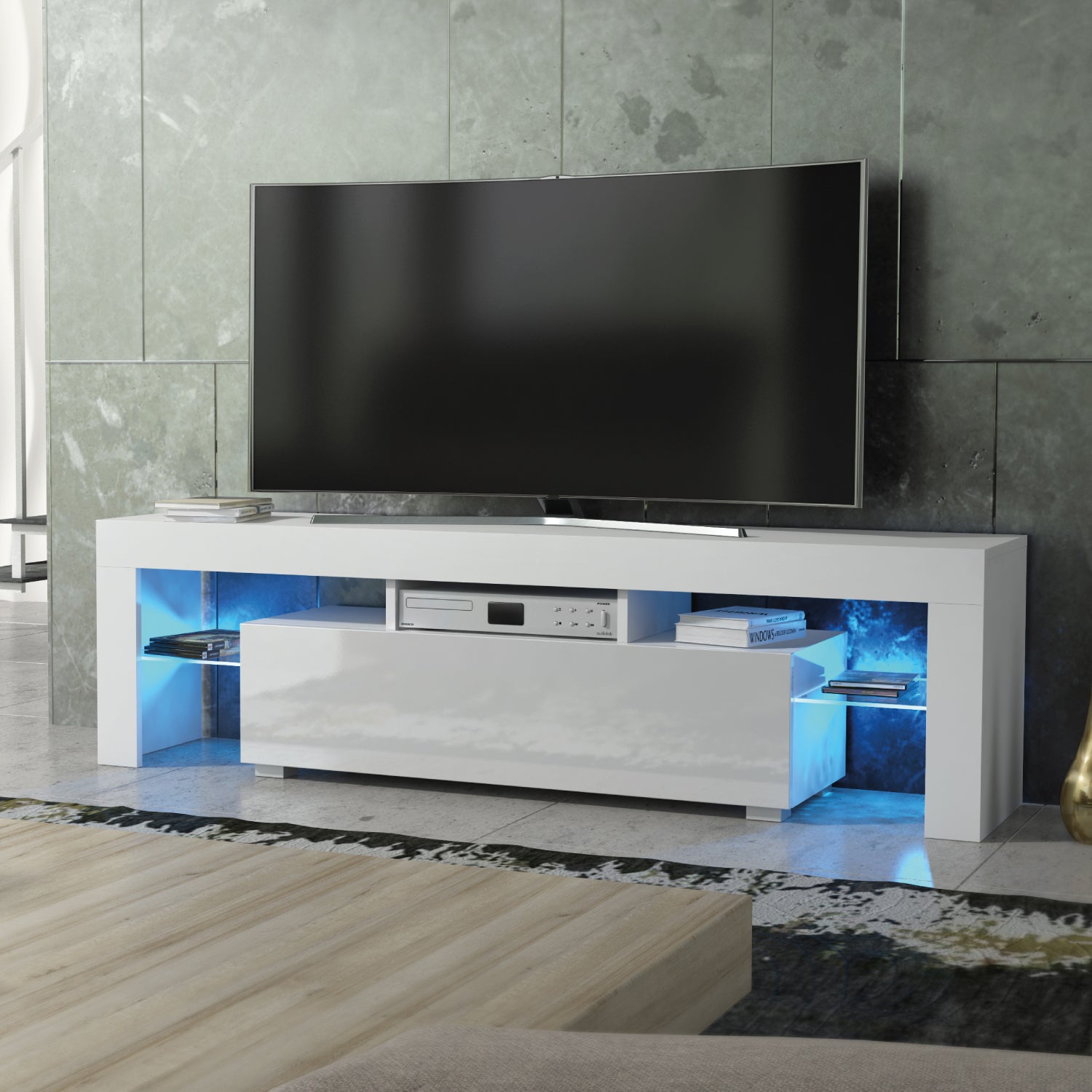 Aria Tv Unit 160cm With Led Lights | White