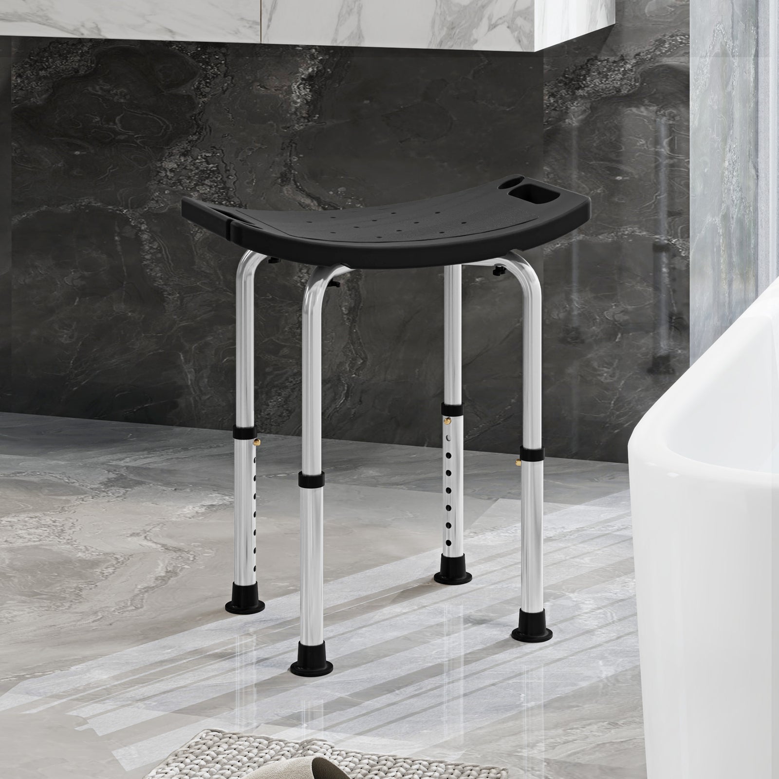 Aluminium Shower Stool With Adjustable Height Non-slip | One Size | Black