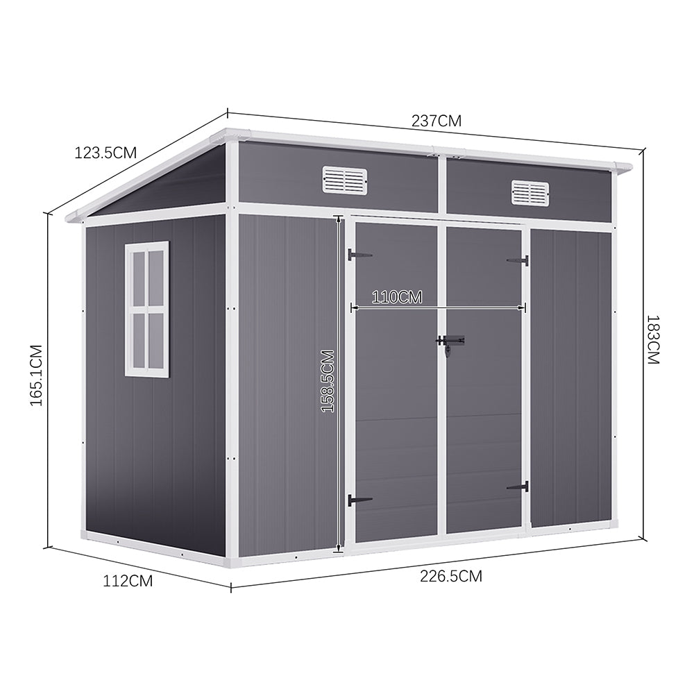 8x4ft Outdoor Plastic Garden Shed With Window, Vents And Floor Weather-resistant Storage For Tools & Equipment