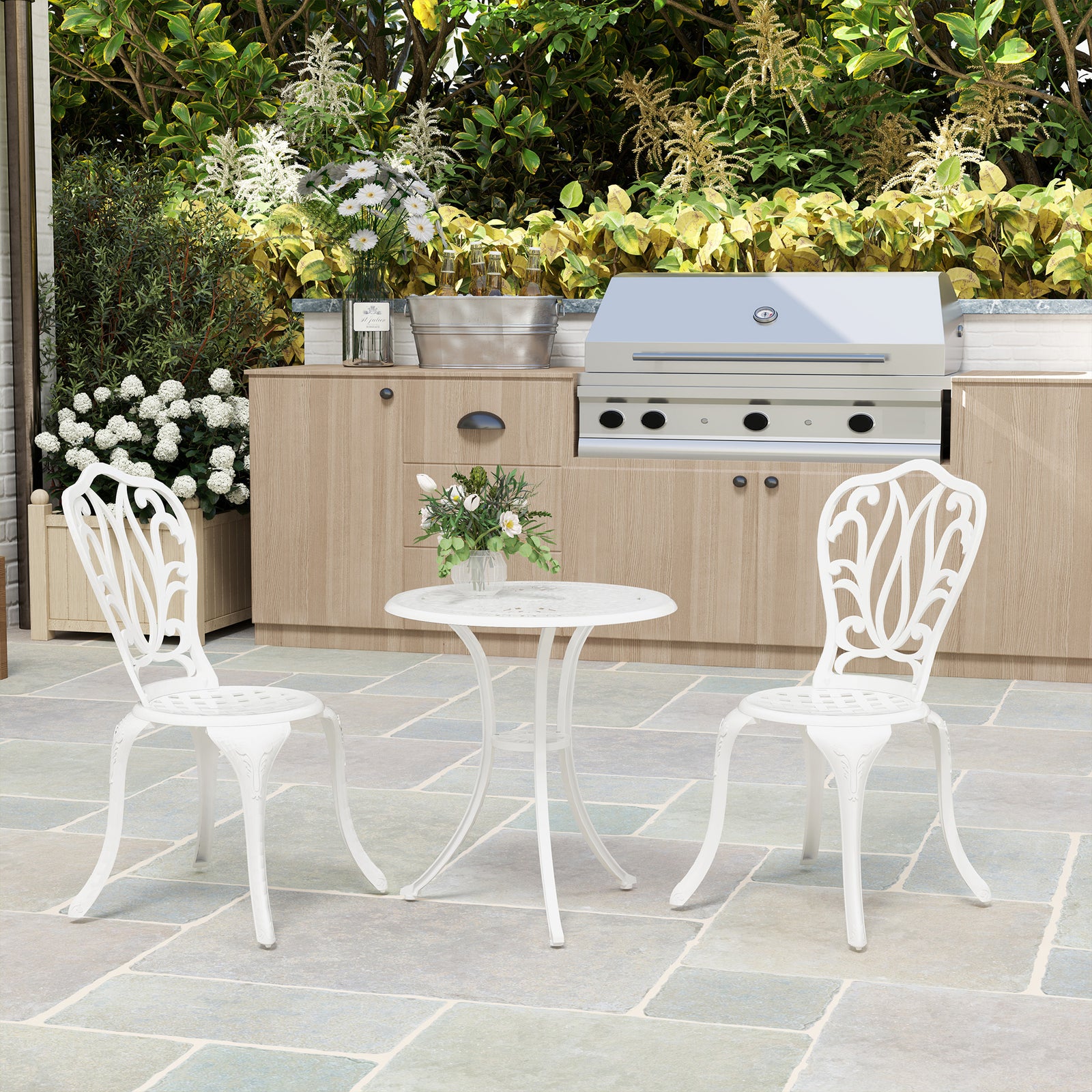 3 Piece Patio Bistro Set Outdoor Table Set | White