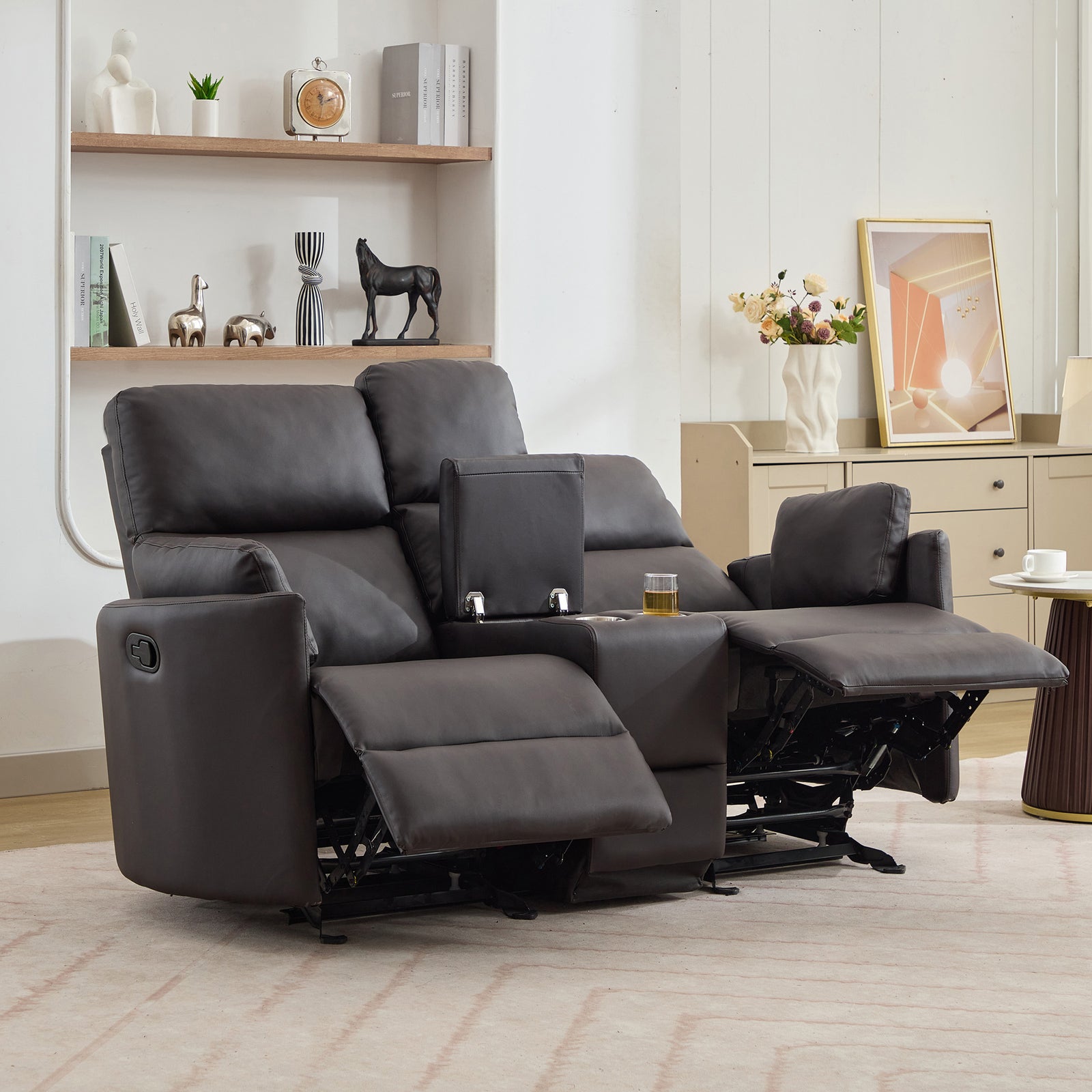 Hudson 2 Seat Rocker Recliner Sofa With Centre Console | Brown