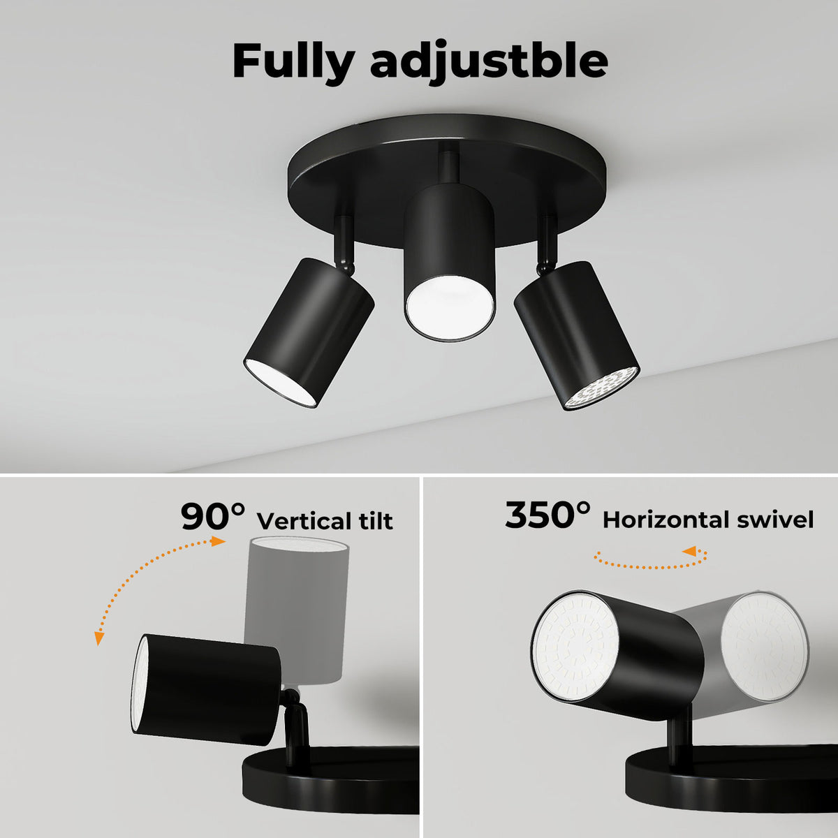 Emitto 3-way Spotlight Ceiling Light Adjustable Gu10 Modern Round Base