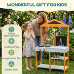 AIYAPLAY Wooden Mud Kitchen For Kids With Removable Sink, Cookware, Shelves