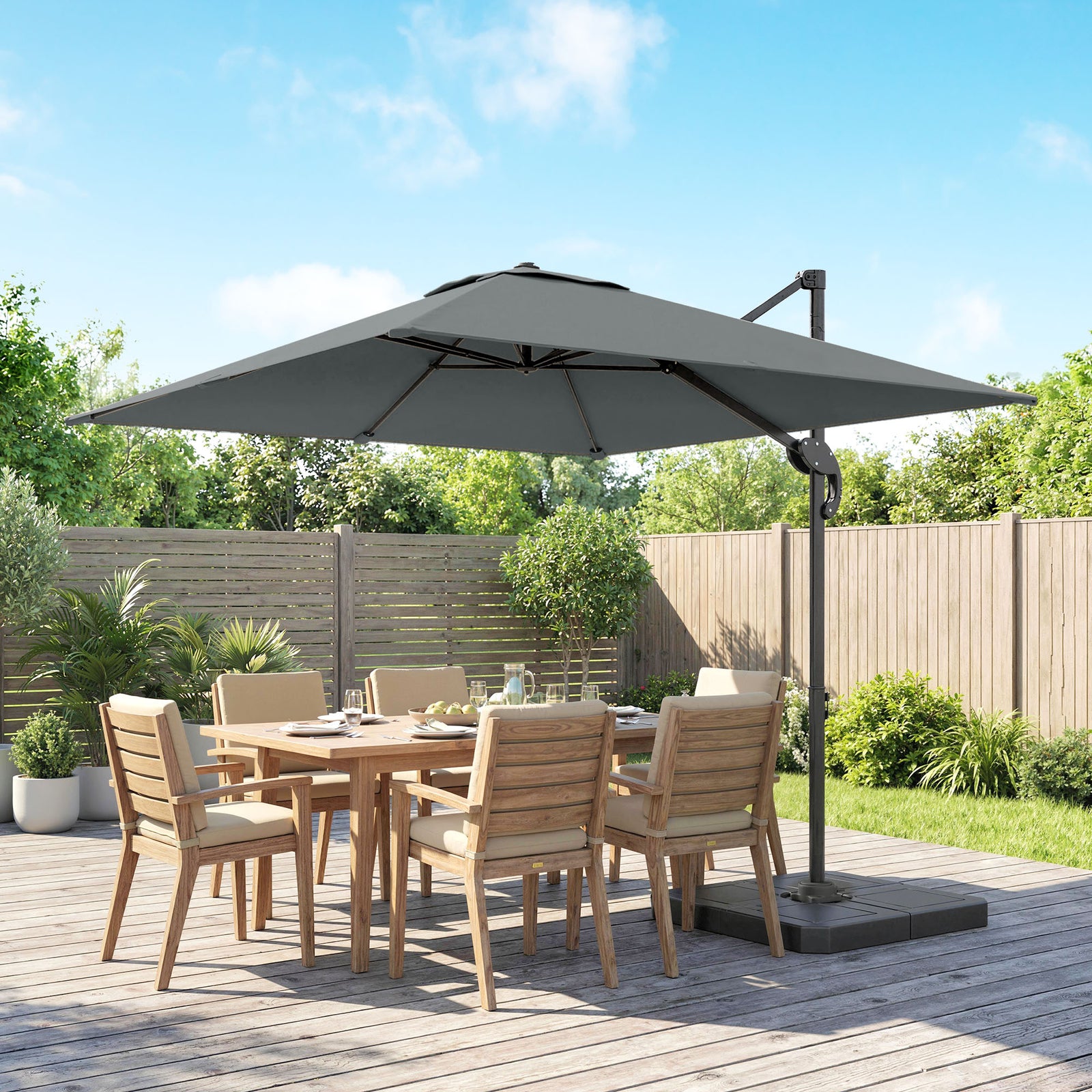 2.4 X 2.4 M Cantilever Parasol W/ Umbrella Weights | Dark Grey