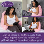 Deluxe Large Reading Pillow, Soft Ribbed Faux Fur, Shredded Memory Foam Cuddle Cuddle Cushion Backrest Arm Support | L | Pink