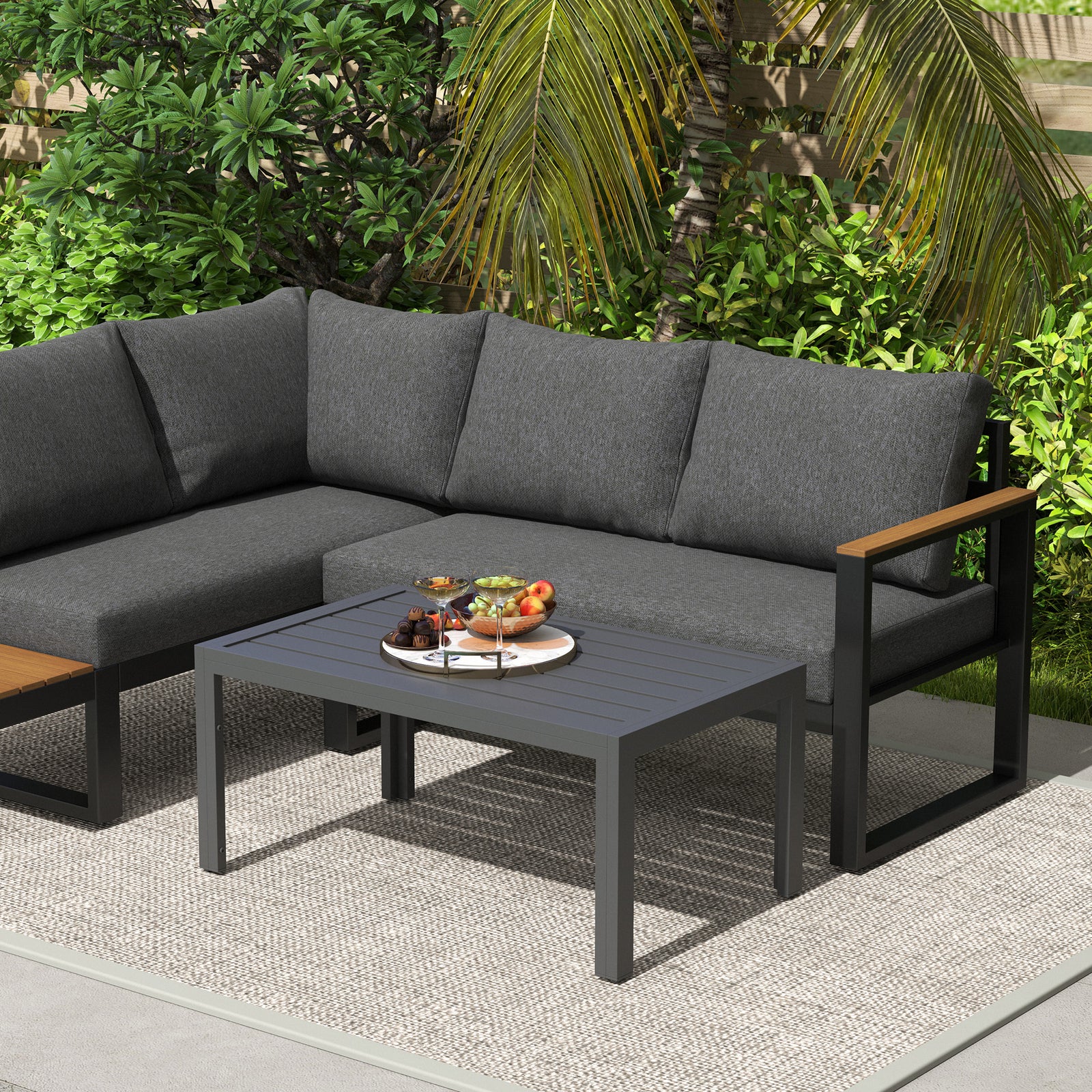 Outdoor Side Table Garden Table W/ Steel And Slat Top