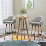 Upholstered Bucket Seat Bar Stools W/ Wood Legs | Beige