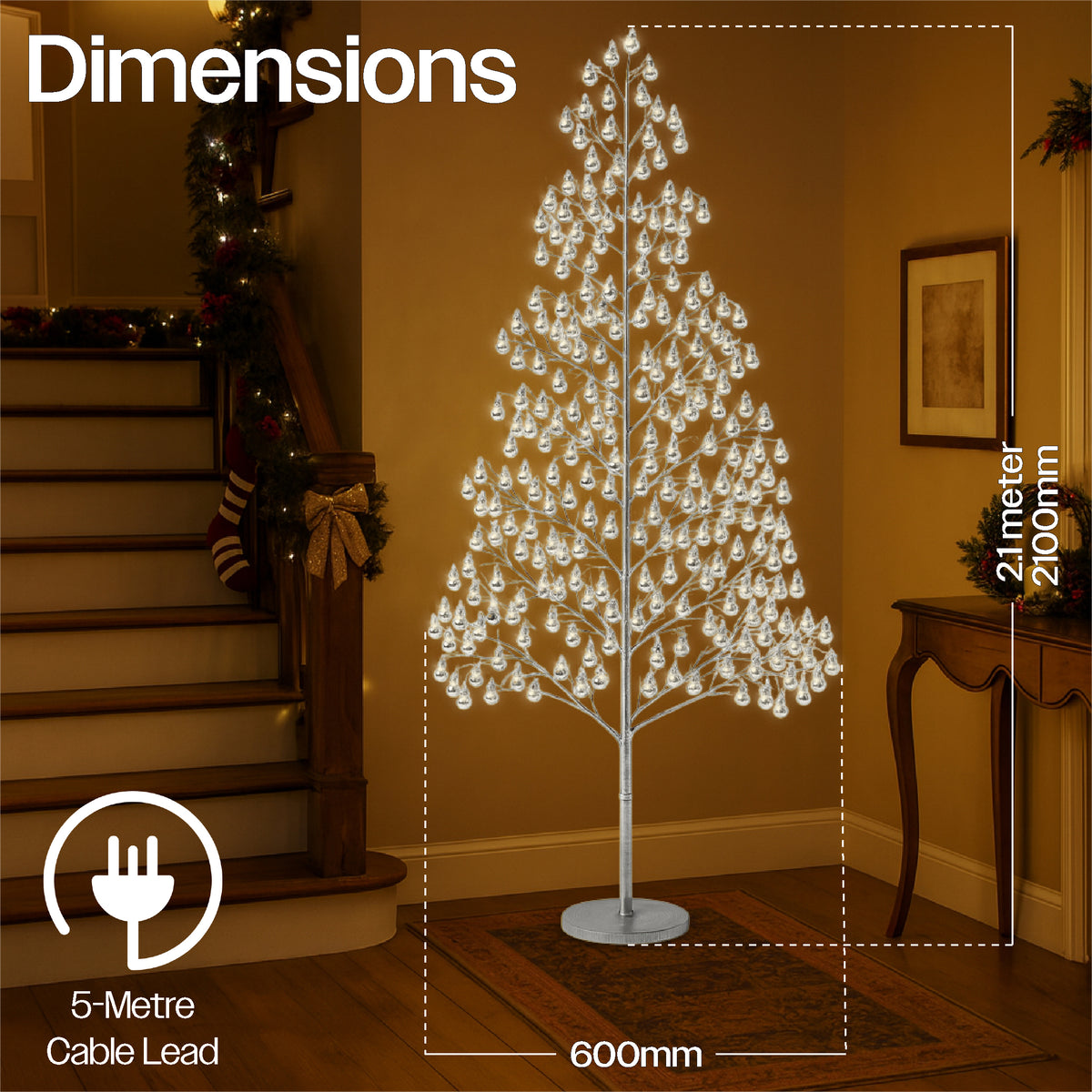 210cm 1200 Warm White Micro Led Tree 5m Lead | Silver