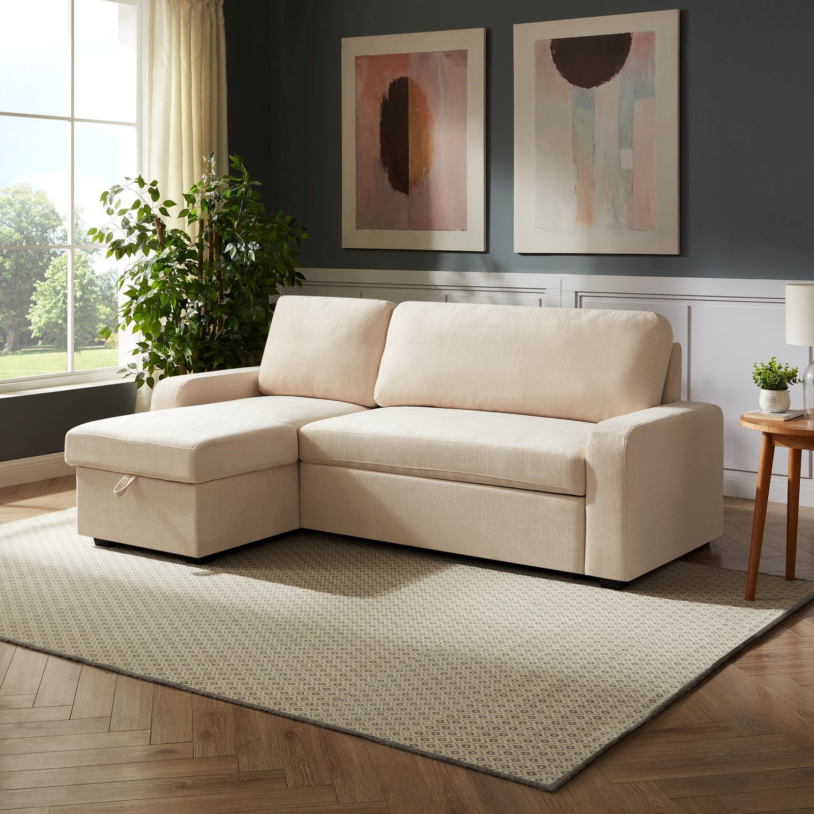 Coeburn Reversible Corner Sofabed With Storage | Cream