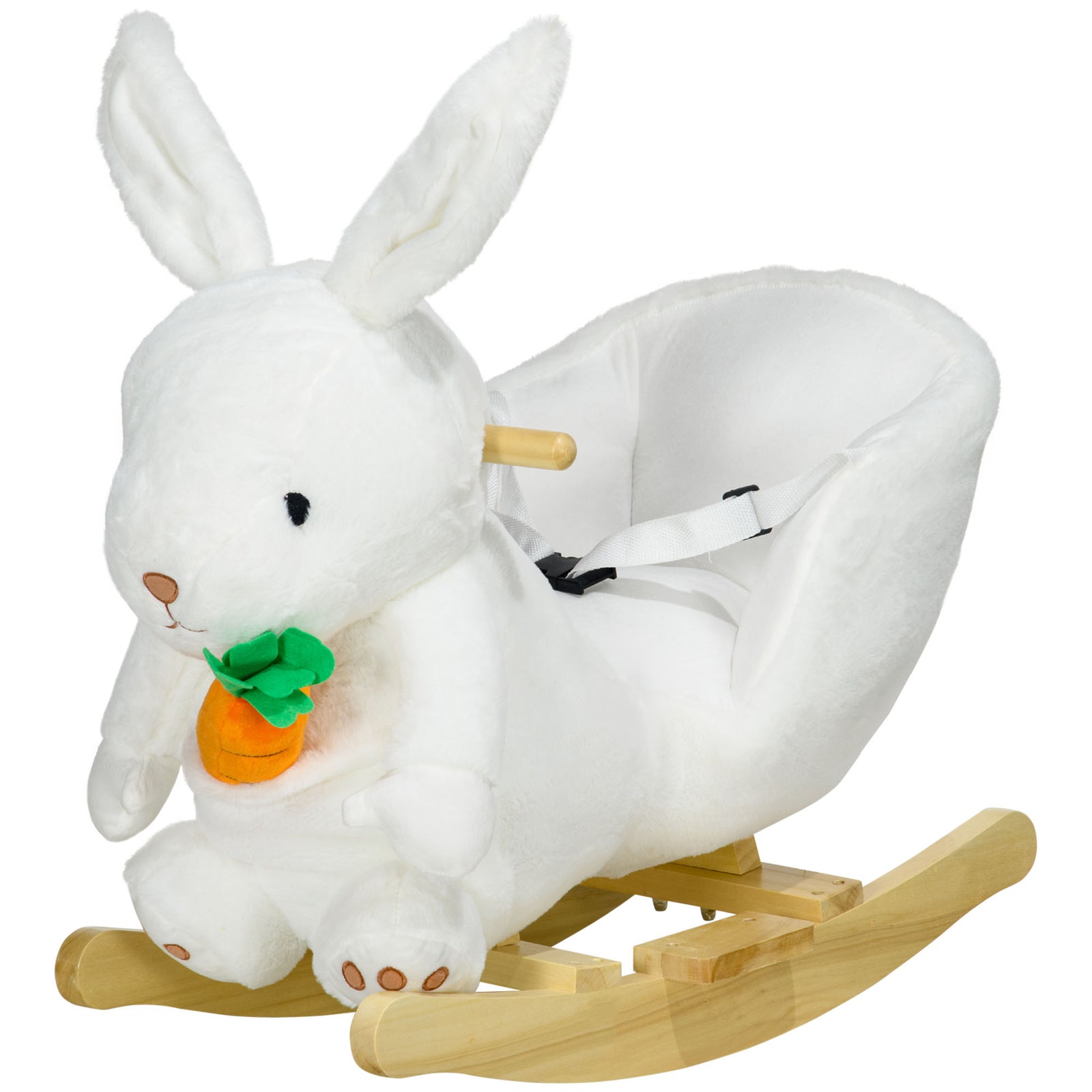 Kids Rabbit-shaped Rocking Horse W/ Realistic Sounds, Safety Belt - White