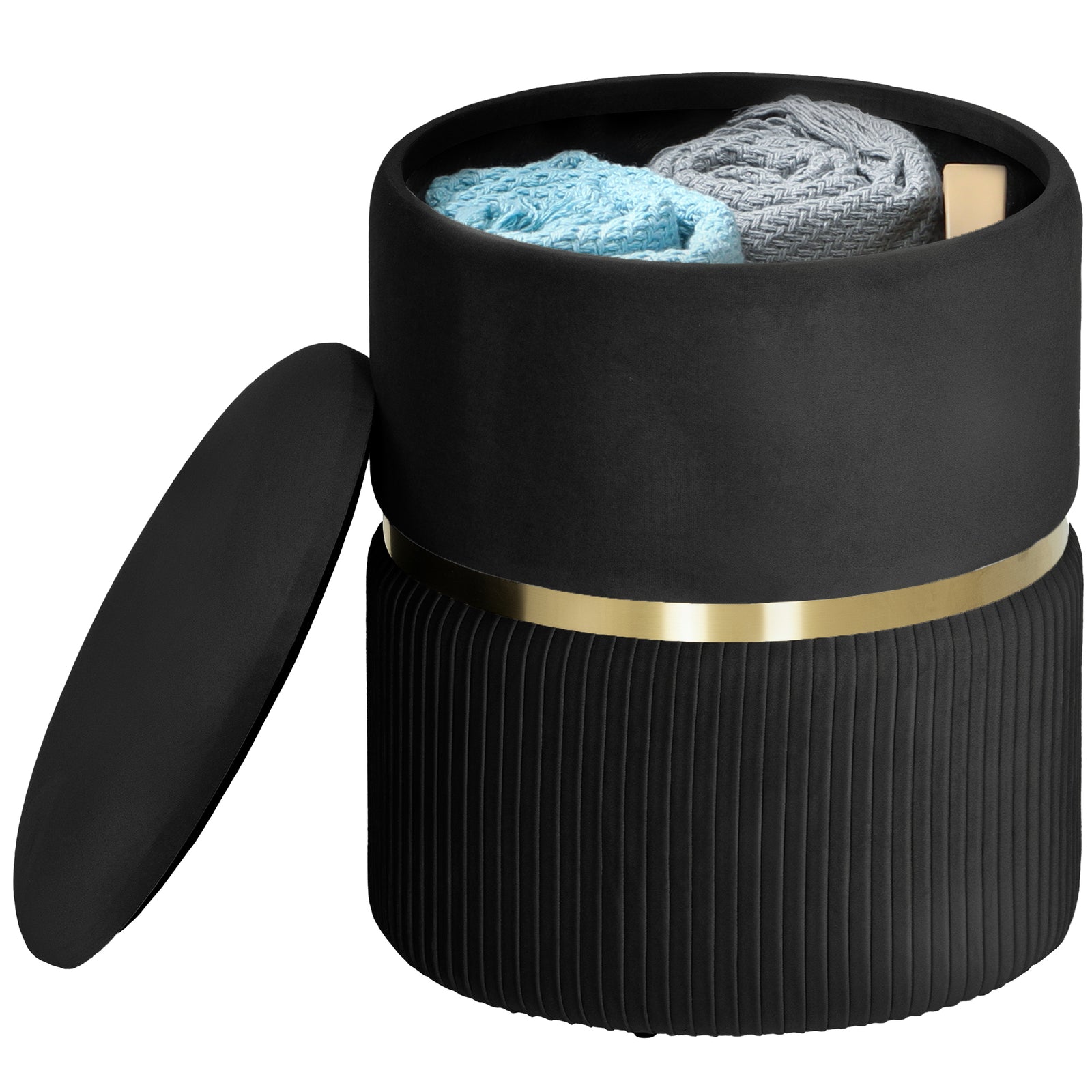 Round Pouffe Storage Footstool With Hidden Space | Black