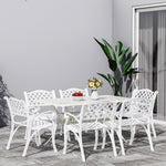 Set Of 7 Retro Garden Bistro Set Cast Aluminium With Cushions | Set of 7 | White