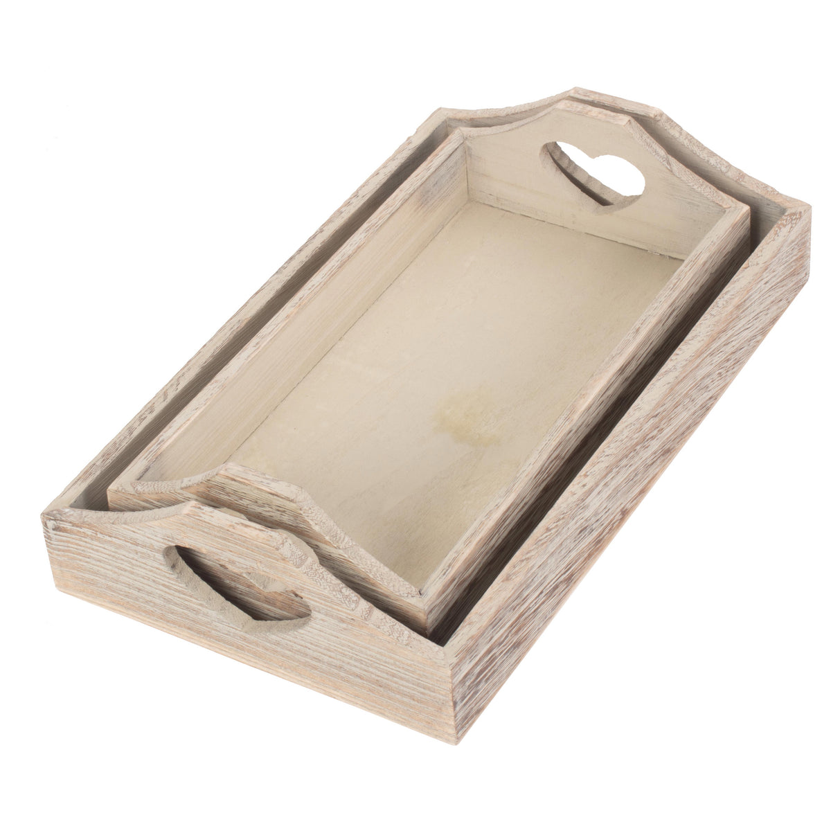 Shallow Wooden Heart Cut Out Tray | Set of 2 | Brown