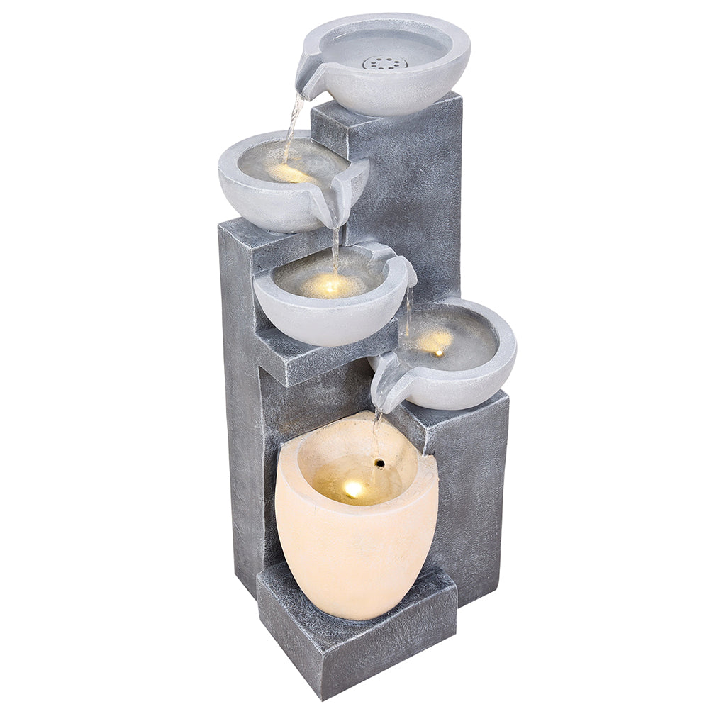 Solar-powered Outdoor Water Fountain With Led Lights – Modern Ceramic-style Multi-tier Garden Cascade