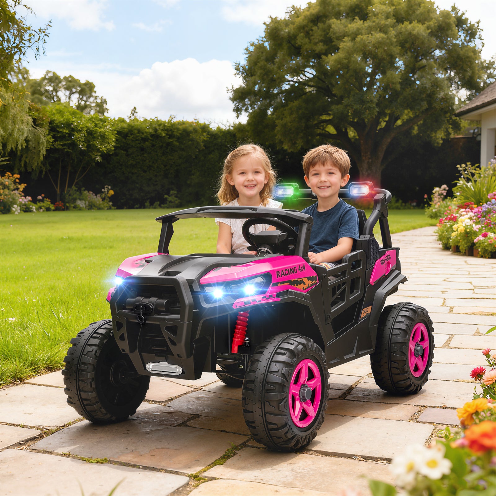 24v Electric Ride On Car, 2-seater Kids Electric Truck | Pink