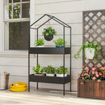Outsunny 2 Tier Plant Stand, Outdoor Indoor Metal Plant Stand With Hook