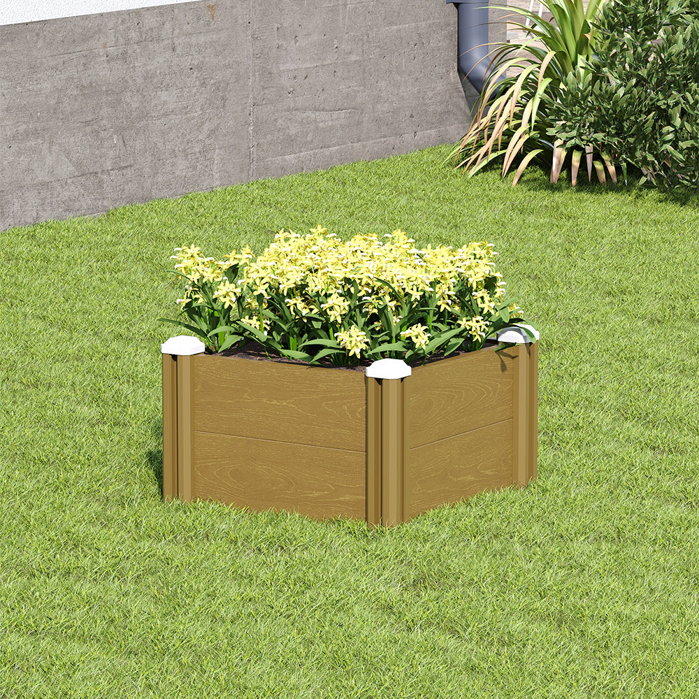 Square Raised Garden Bed Planter Box, Wood-grain Pp Plastic With Open Bottom, Outdoor Vegetable & Flower Bed