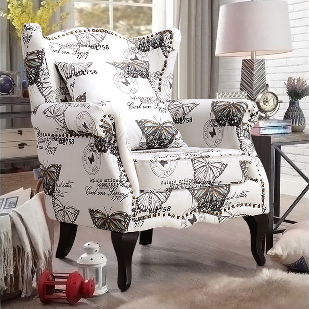 Retro Butterfly Wingback Studded Armchair