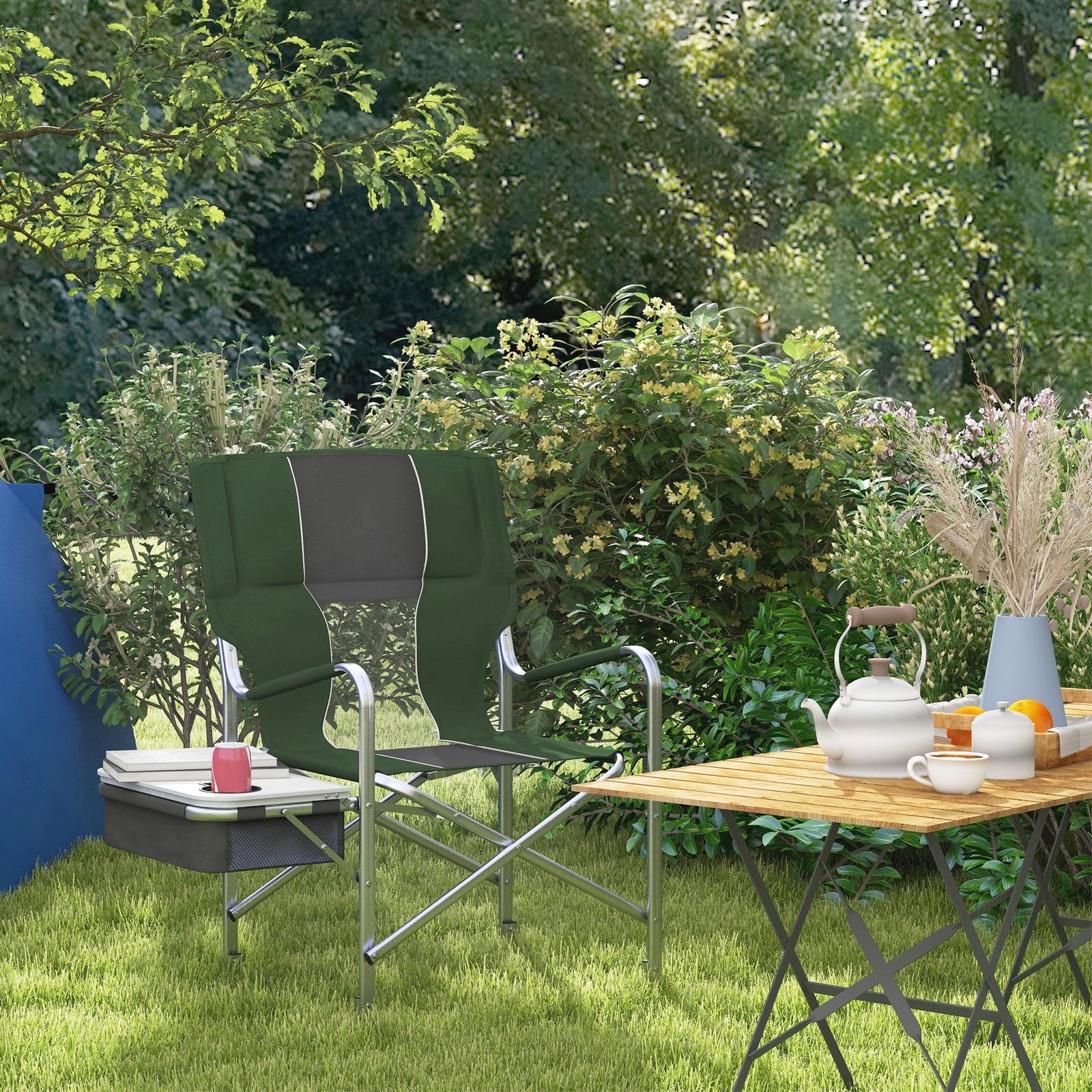 Aluminium Directors Chair Folding Camping Chair W/side Table | Green
