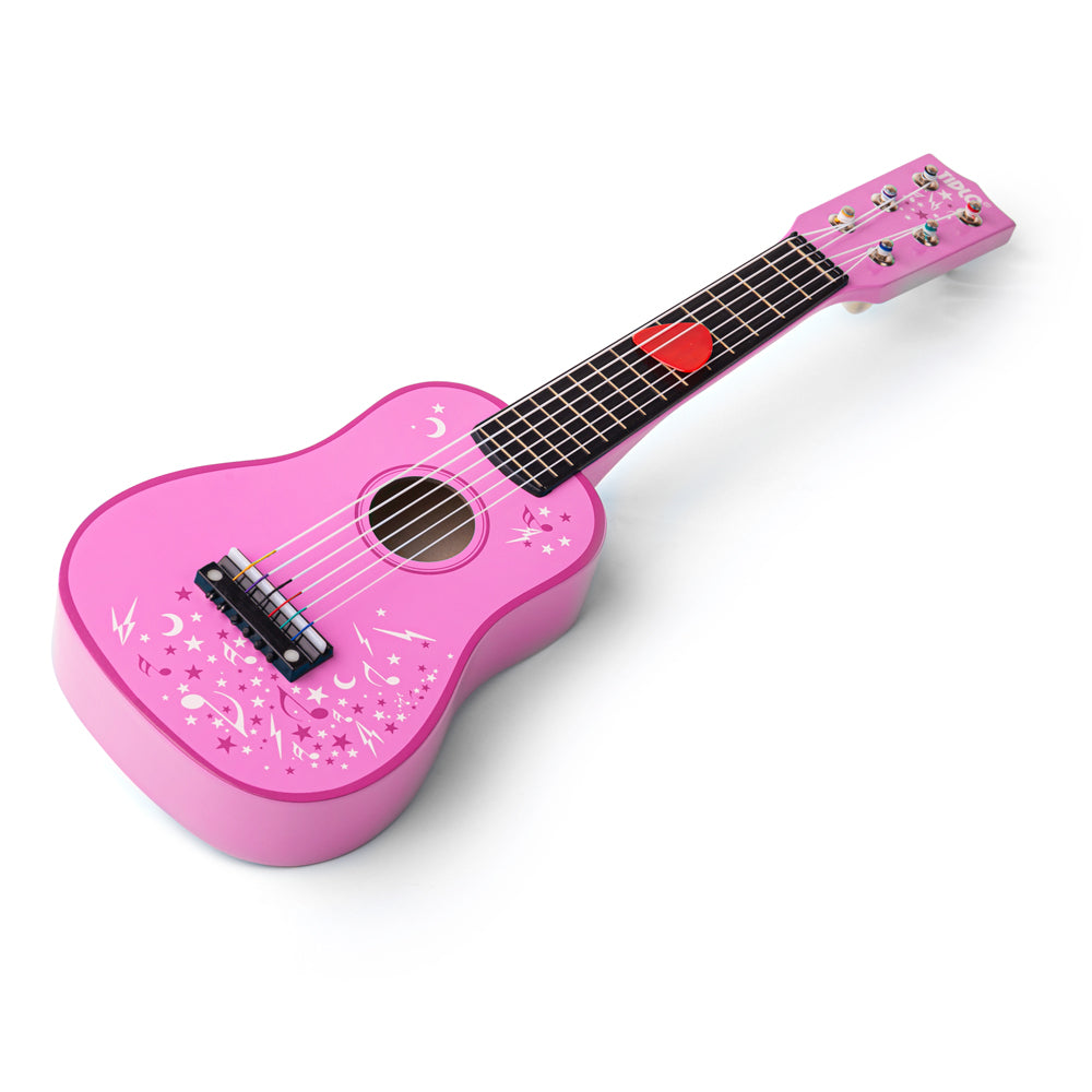 Childrens Wooden Acoustic Guitar - Pink/ Flowers