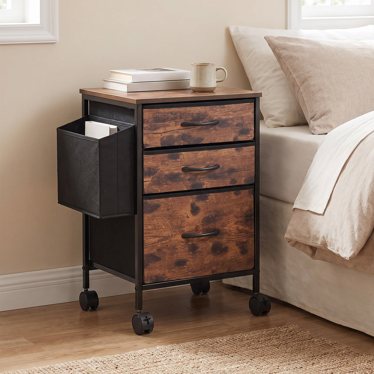 Vintage Filing Cabinet With Casters | 3 Drawer | Black & Brown