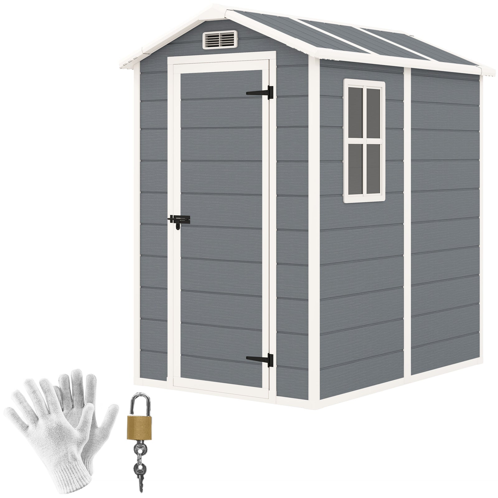 4 X 6ft Plastic Garden Shed W/ Floor, Window And Door