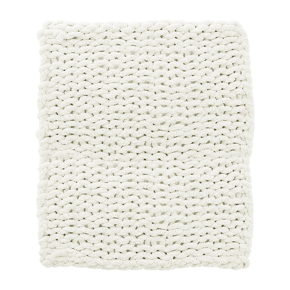 Milk White Hand-woven Chenille Throw Blanket – Soft Cozy Knit Blanket For Couch, Sofa & Bed | Small