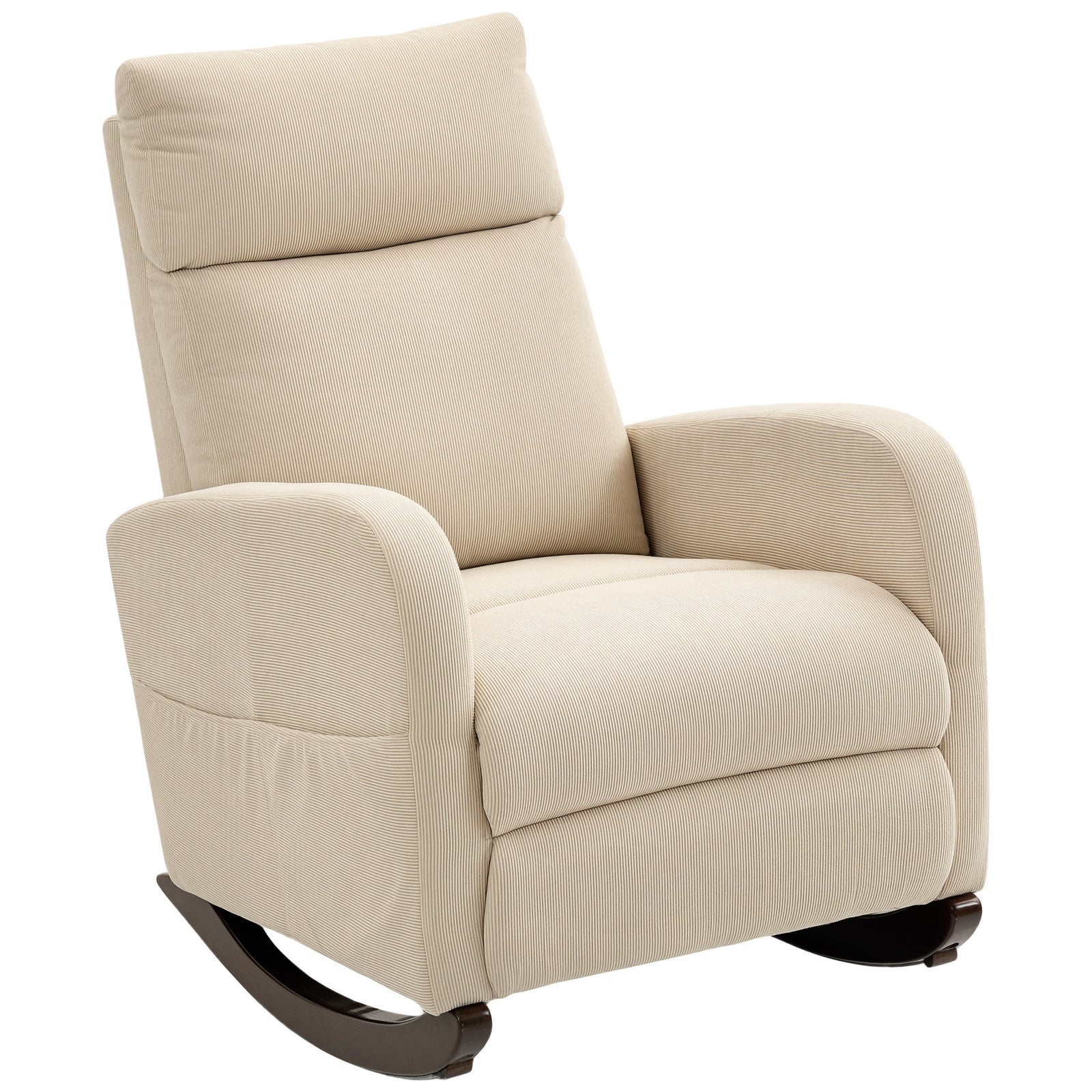 Modern High Back Corduroy Leisure Rocking Chair For Nursery | Beige
