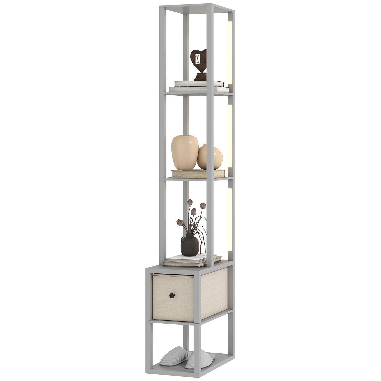 Floor Lamp With Shelves, Led Standing Lamp With Fabric Drawer | Grey