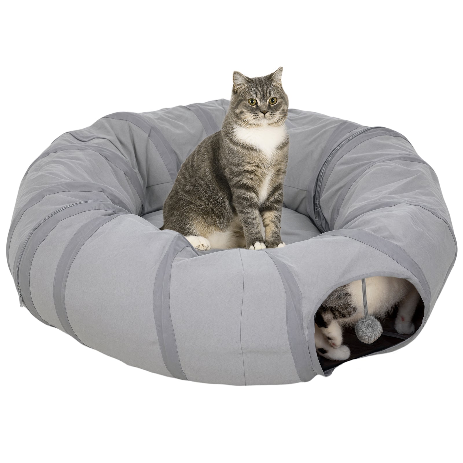 2 In 1 Cat Tunnel With Bed, Cat Play Tunnel For Indoor Cats, Grey