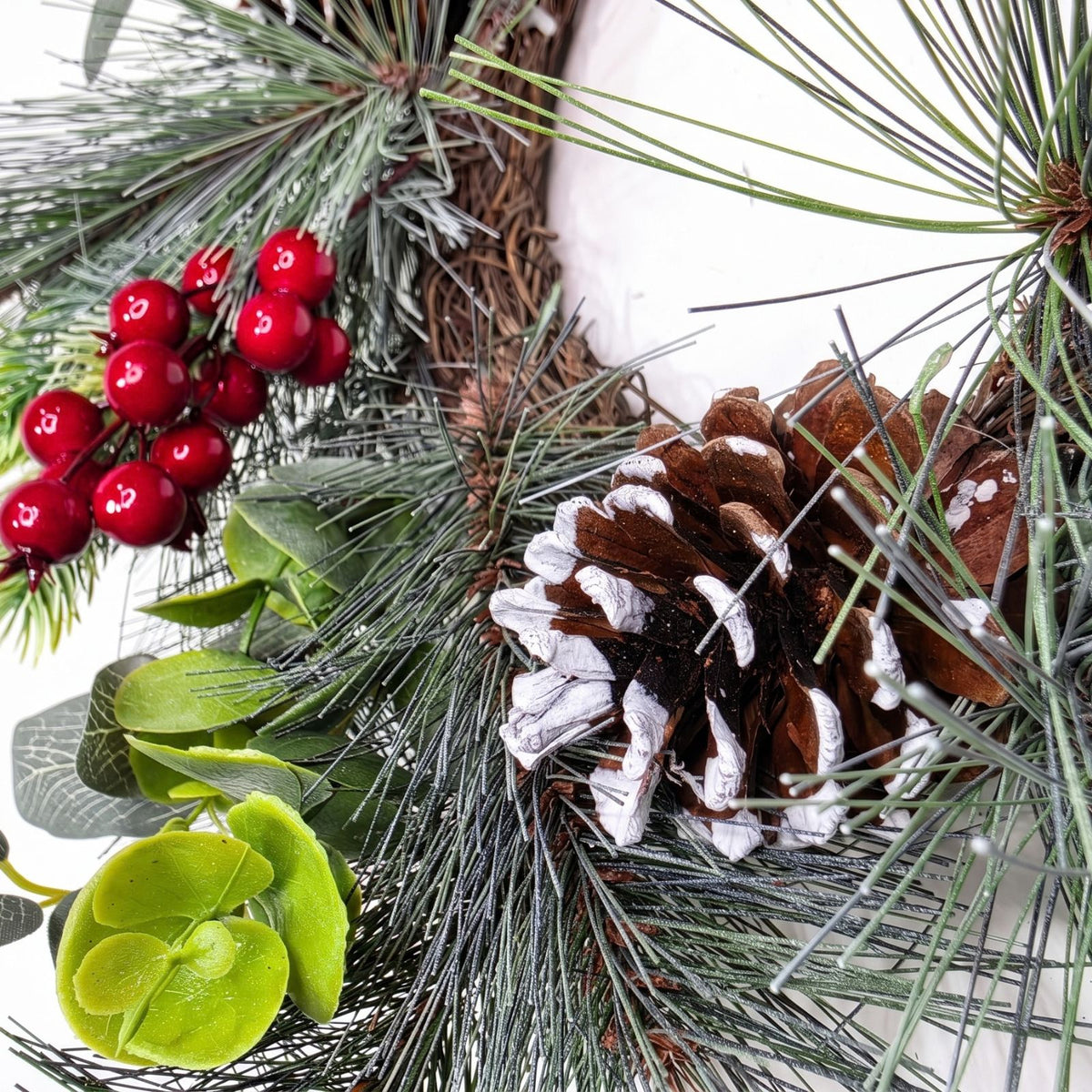 Artificial Frosted Pinecone Wreath, 50cm, Winter Snow