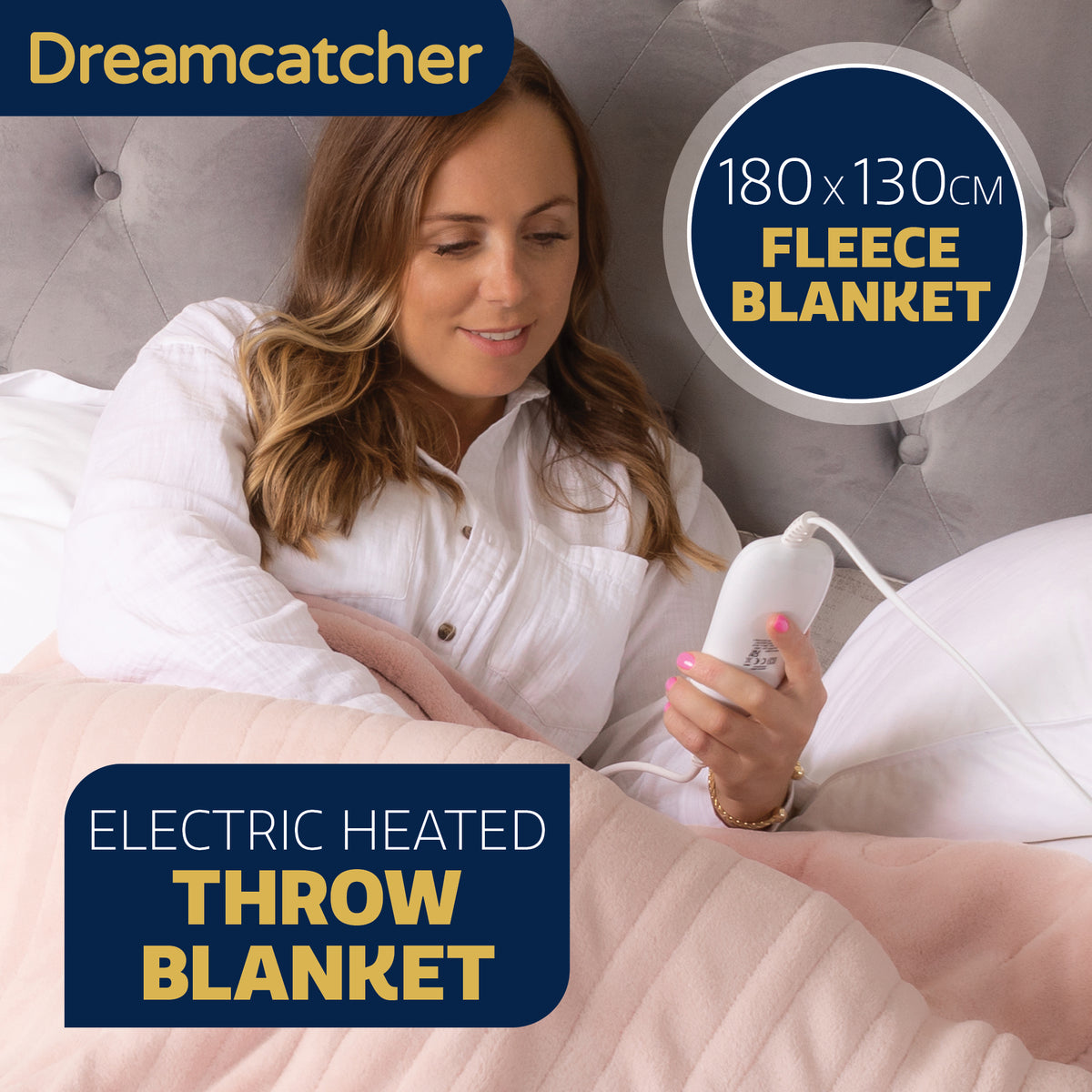 Deluxe  Xl Electric Throw Heated Double Over Blanket Soft Fleece 9 Heat & 12hr Timer Settings | XL | Pink