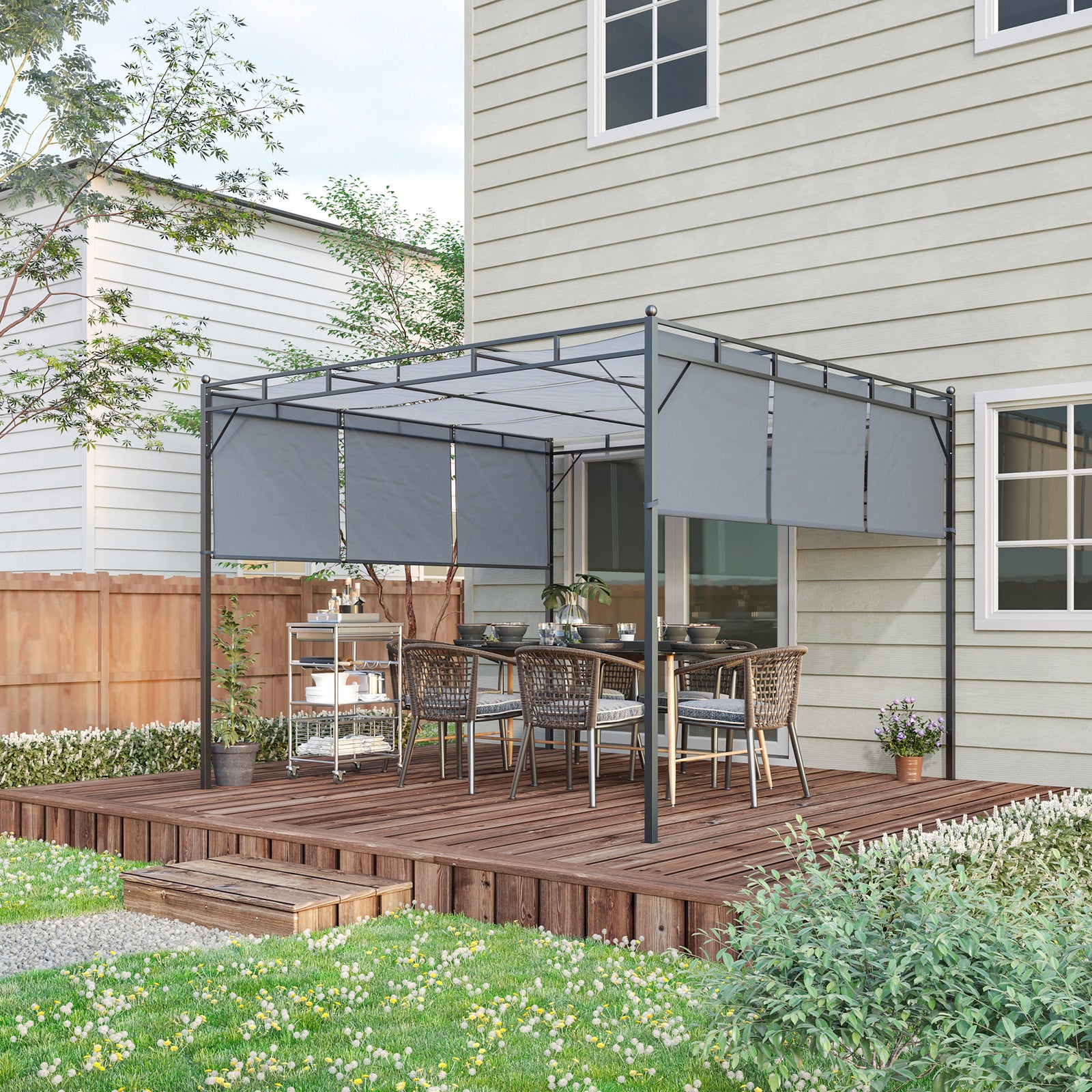 3metre Steel Pergola Garden Gazebo With Retractable Canopy