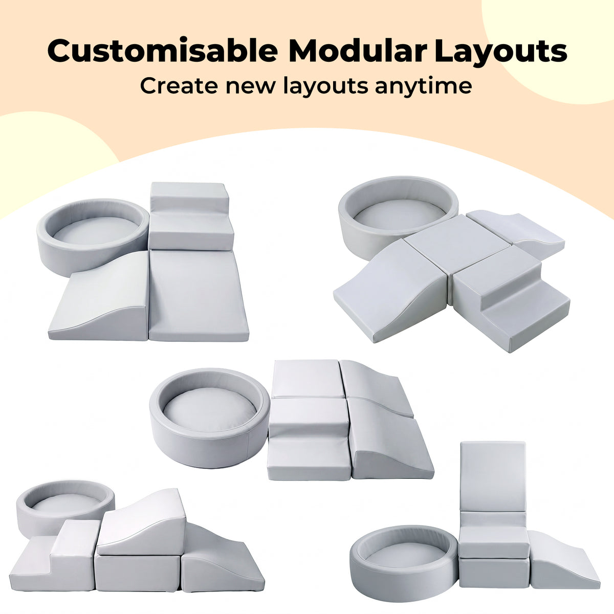 Soft Play Set 5pc Pu Leather Foam Blocks Baby Climbing Sliding Indoor Grey | Grey