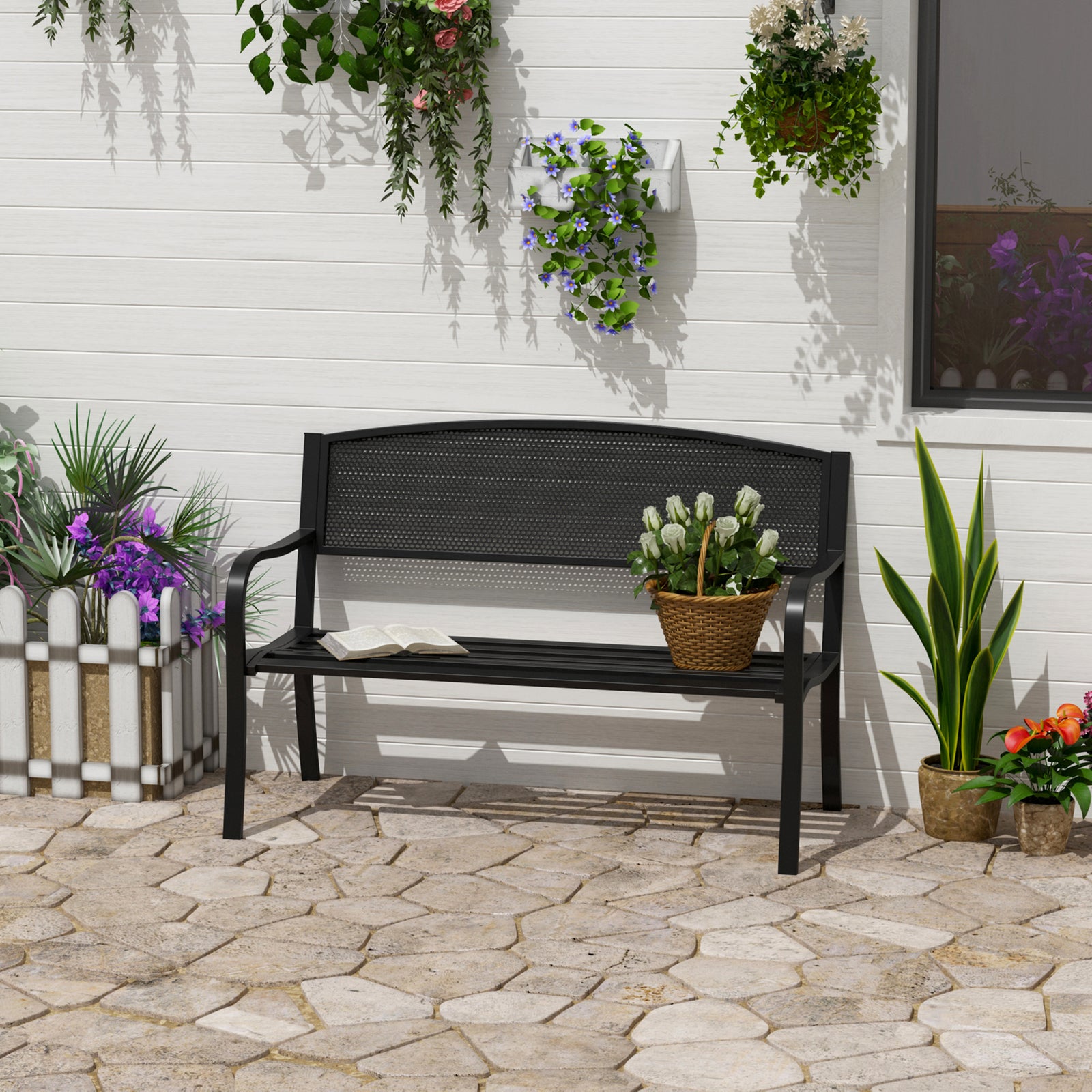 2 Seater Metal Bench Patio Garden Chair