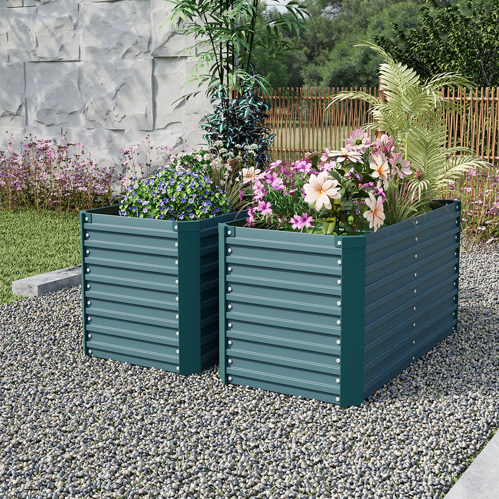 2 Pcs Thickened Rectangular Raised Garden Bed – Durable Coated Steel With Reinforced Corners,  Outdoor Planter For Vegetables, Fruits & Flowers | Dark Green