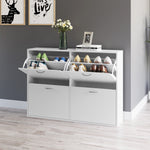 Wooden Shoes Cabinet Multi Flip Down Shelf Drawer Organizer | One Size | White