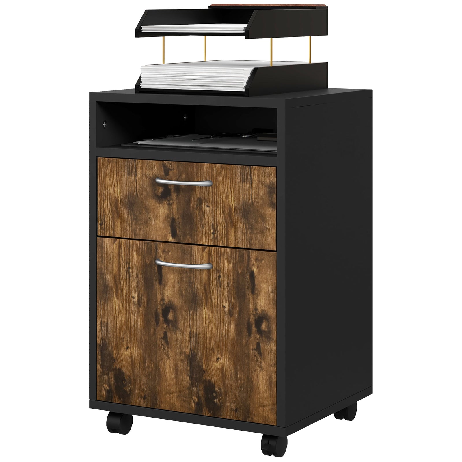 60cm Storage Cabinet With Drawers And Open Shelf,brown | One Size | Brown