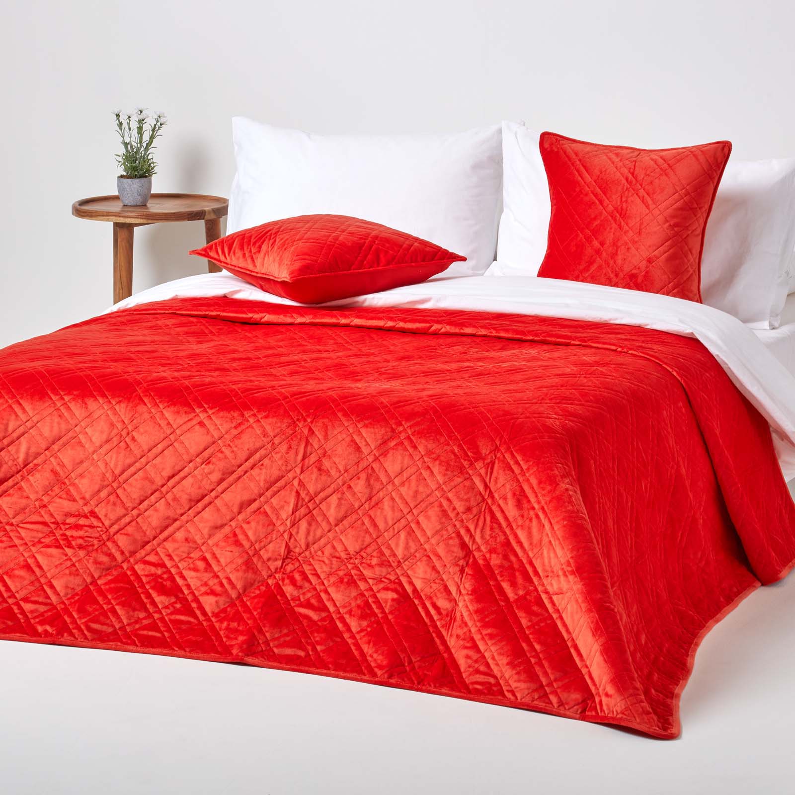 Paragon Diamond Pattern Geometric Velvet Bedspread | 200cm x 200cm | Terracotta