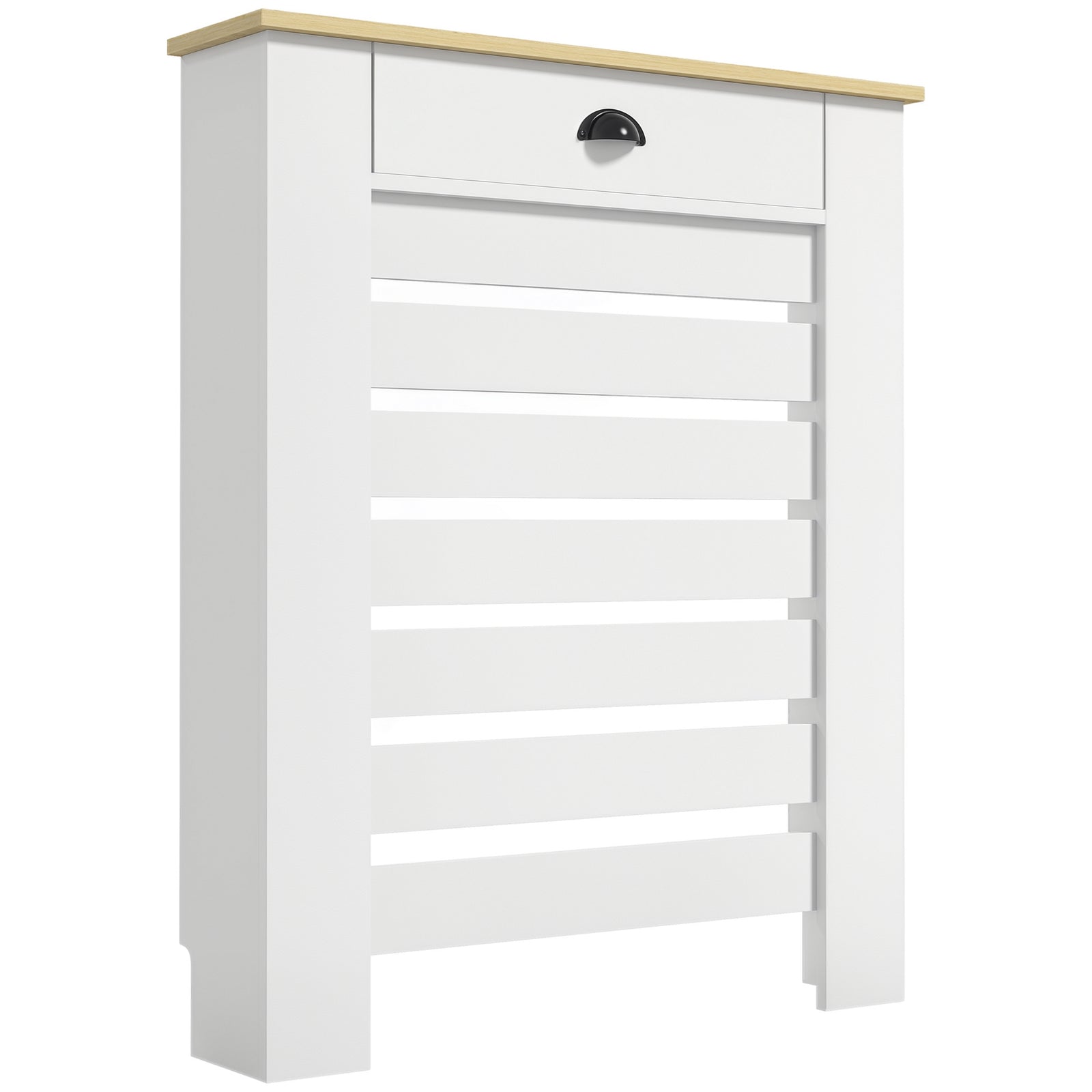 Radiator Cover With Drawer, Horizontal Slat | 78cm | White