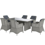 6 Seater Rattan Dining Set With Glass Top Table And Cushions