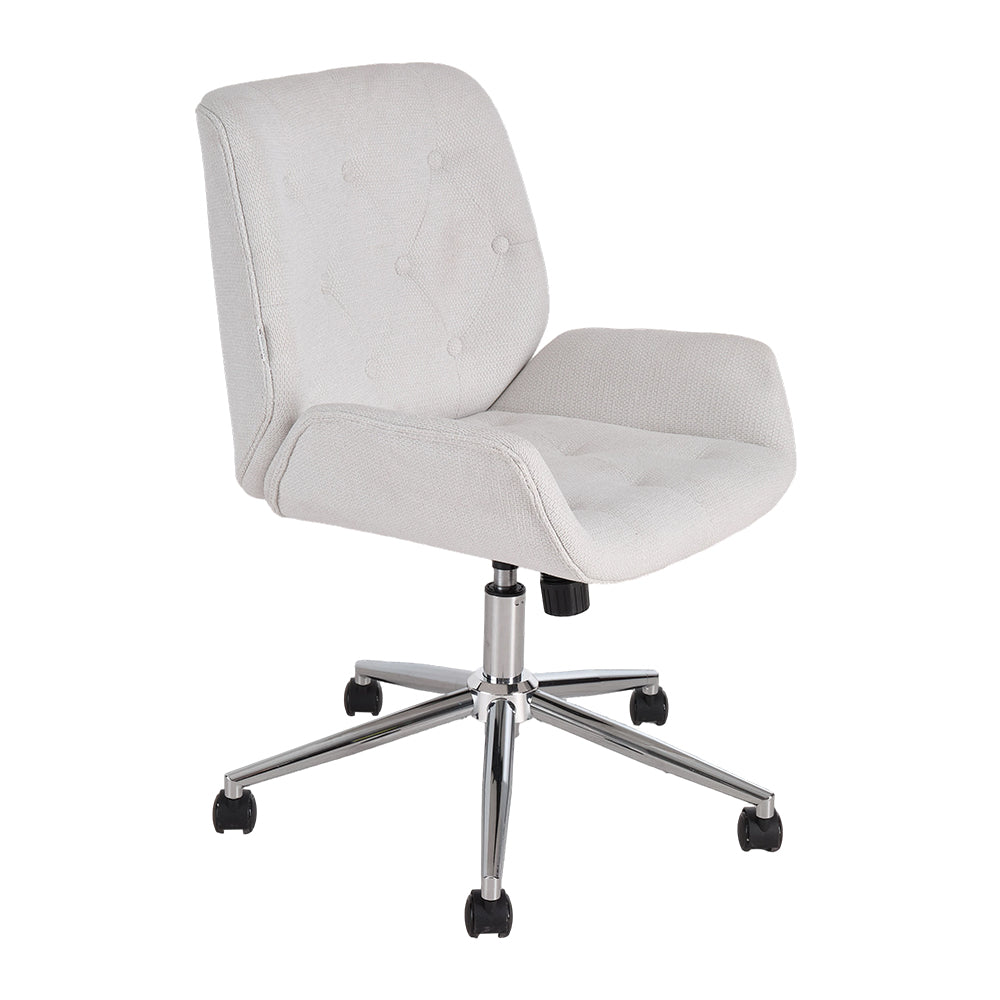White Chenille Office Chair With High Back, Adjustable Height, And 360° Swivel