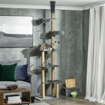 Floor To Ceiling Climbing Cat Tree Tower, 230-250cm Height, Grey