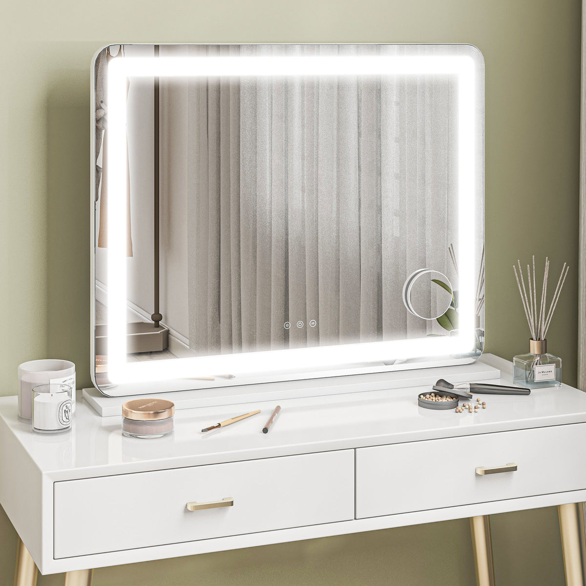 HOMCOM Vanity Mirror With Lights, Usb White