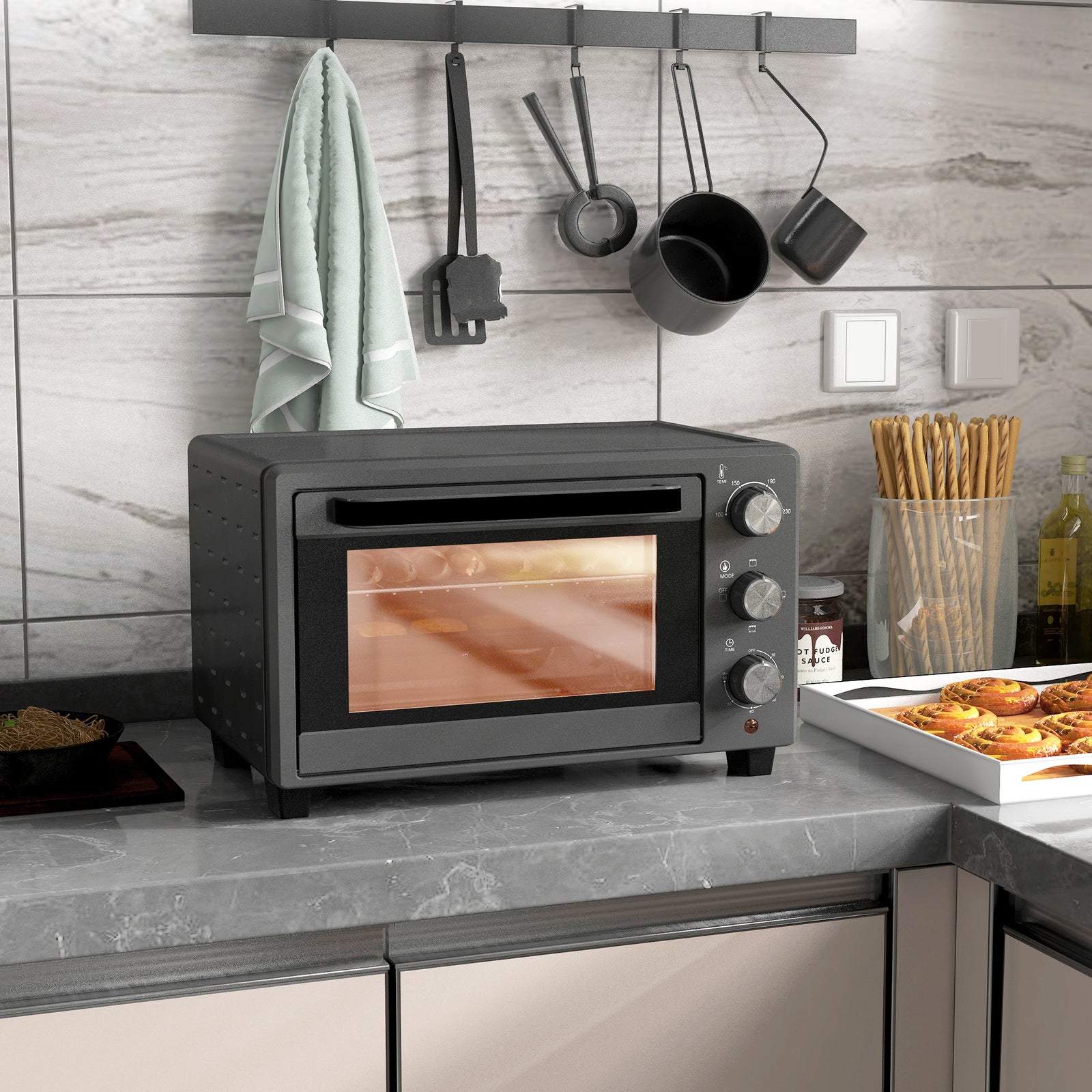 Mini Oven 21l Electric Grill With Adjustable Temp Timer | One Size