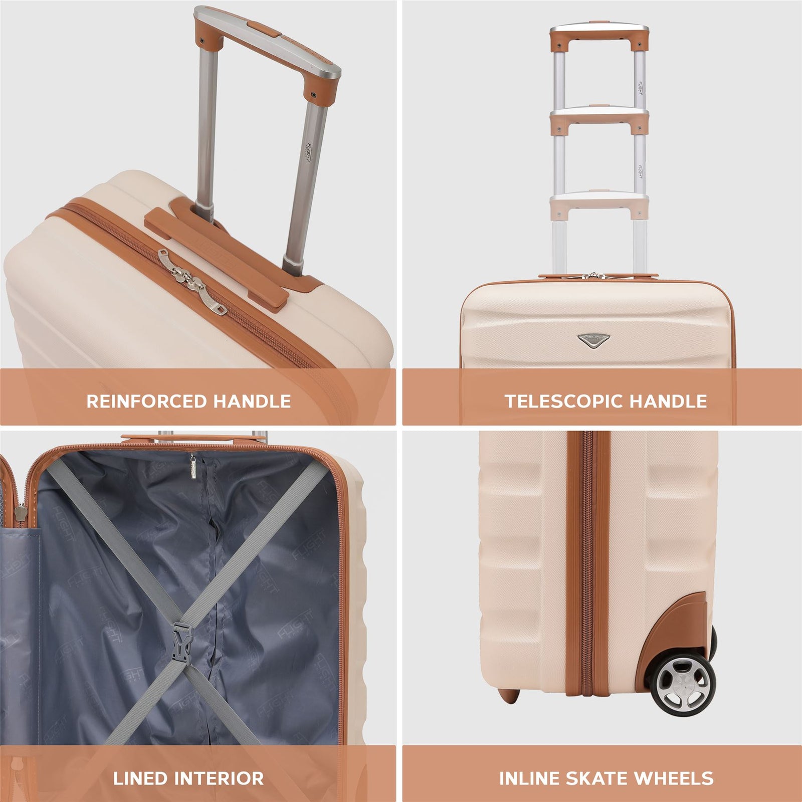 56x45x25cm Hard Cabin Suitcase - Lightweight 2-Wheel ABS Carry On Hand Luggage | Cabin | Cream